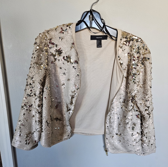Size junior large beautiful sequin bomber jacket - Picture 2 of 3